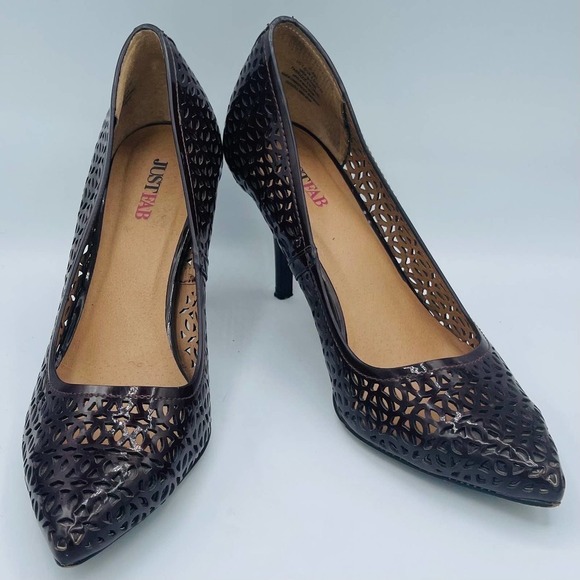 Esther Laser Cut Brown Pointy Toe Heels - Picture 3 of 11